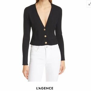 L'AGENCE Black Knit Cardigan with Gold Accents